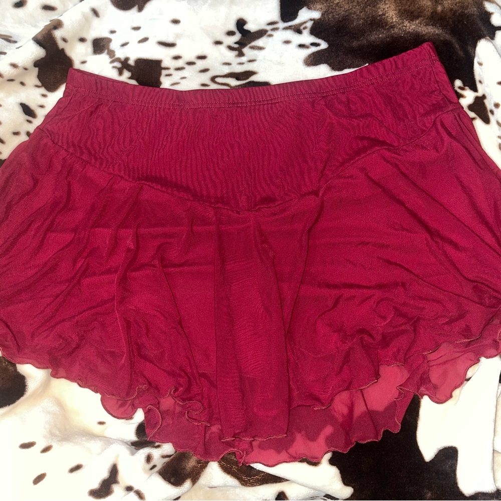 Burgundy Ruffle Mesh Skort - Picture 1 of 2